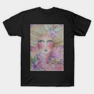 ART DECO PASTEL FAIRY DOLLY GIRL ROSES FLORAL FLOWERS T-Shirt